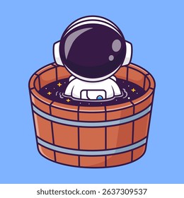 Cute Astronaut Bathing In Space Bathtub Cartoon Vector Icon Illustration. Science Nature Icon Concept Isolated Premium Vector. Flat Cartoon Style