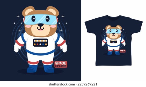 Cute astronaut bear cartoon tshirt arts design