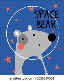 cute astronaut bear illustration as vector for kids fashion