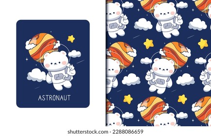 Cute astronaut bear seamless pattern for baby pattern wallpaper