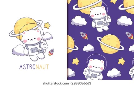 Cute Astronauten Bär nahtloses Muster für Babymuster-Wallpaper