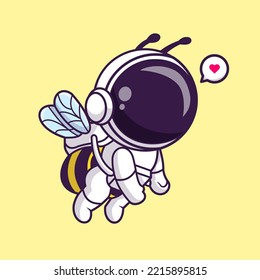 Cute Astronaut Bee Flying Cartoon Vector Icon Illustration. Science Animal Icon Concept Isolated Premium Vector. Flat Cartoon Style
