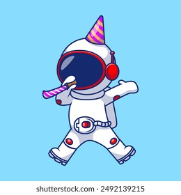 Cute Astronaut Birthday Celebration Cartoon Vector Icon Illustration. Science Technology. Flat Cartoon Concept.