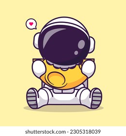 Cute Astronaut Bite Moon Cartoon Vector Icon Illustration. Science Food Icon Concept Isolated Premium Vector. Flat Cartoon Style