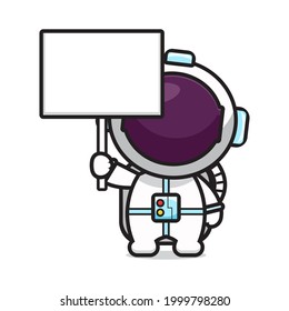 Cute astronaut with blank board cartoon icon vector illustration.Design isolated on white. Flat cartoon style.