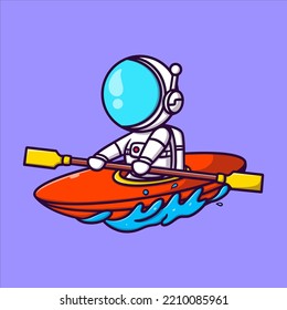 Cute astronaut boat paddle cartoon vector icon illustration for you hobbies