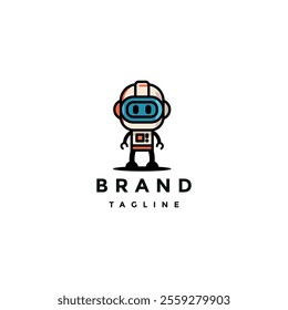 Cute Astronaut Bot Mascot Logo Design. Little Fun Astronaut Robot Mascot Logo Design.