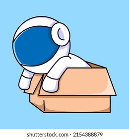 cute astronaut in box cartoon design