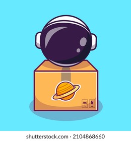 Cute Astronaut In Box Cartoon Vector Icon Illustration Science Technology Icon Concept Isolated Premium Vector. Flat Cartoon Style