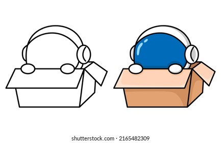 Cute astronaut in box coloring page for kids