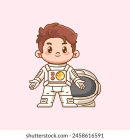 Niño astronauta lindo kawaii chibi personaje mascota ilustración esquema estilo diseño conjunto