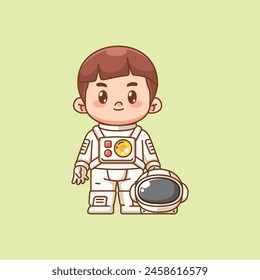 Nette Astronaut Jungen Stand Kawaii Chibi Charakter Maskottchen Illustration Outline Stil Design Set