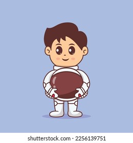 Cute astronaut boy take off helmet cartoon illustration