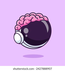 Cute Astronaut Brain Cartoon Vector Icon Illustration. Science Technology Icon Concept Isolated Premium Vector. Flat Cartoon Style