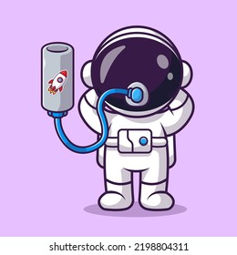 Cute Astronaut Breathing With Space Oxygen Cartoon Vector Icon Illustration Science Technology Icon Concept Isolated Premium Vector. Flat Cartoon Style