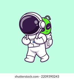 Cute    Astronaut    Bring    Baby    Alien    Cartoon    Vector Icon Illustration Science   Technology   Icon   Concept Isolated Premium Vector. Flat Cartoon Style