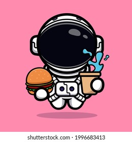 Cute astronaut bring food on space mascot design 