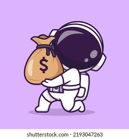 Cute Astronaut bringen Geldbeutel Cartoon Vektorsymbol Illustration Science Business Icon Konzept isoliert Premium Vektorgrafik. Flachbildkartonstil