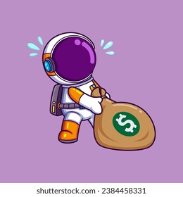 Cute Astronaut Bring Money Bag Cartoon character of illustration