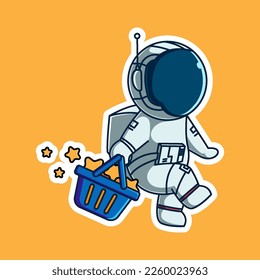 cute astronaut bring star in shopping basket