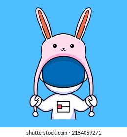 cute astronaut with bunny hat cartoon design