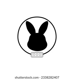 Cute astronaut bunny head silhouette icon. Simple minimal modern design.