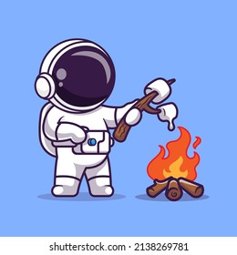 Cute Astronaut Burn Marshmallow Cartoon Vector Icon Illustration. Science Food Icon Concept Isolated Premium Vector. Flat Cartoon Style