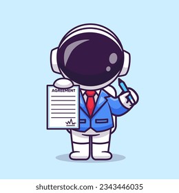 Cute Astronaut Business Holding Agreement Paper Cartoon Vector Icon Illustration. Science Business Icon Concept Isolated Premium Vector. Flat Cartoon Style