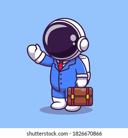 Cute Astronaut Businessman Cartoon Vector Icon Illustration. Science Business Icon Concept Isolated Premium Vector. Flat Cartoon Style