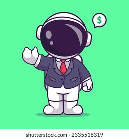 Ilustración del icono del vector de dibujos animados de Astronauta Cute Businessman. Concepto de icono empresarial de ciencia Vector Premium aislado. Estilo de dibujo plano