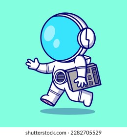 Cute astronaut with calculator cartoon icon illustration