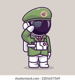 Cute Astronaut Captain Soldier Cartoon Vector Icon Illustration. Science Technology Icon Concept Isolated Premium Vector. Flat Cartoon Style