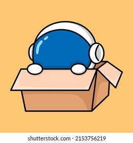 cute astronaut in cardboard cartoon design