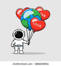 Cute astronaut carrying balloons on valentines day 