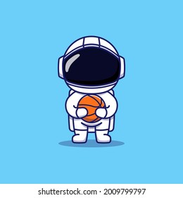 Cute astronaut carrying basket ball
