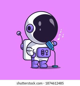 cute astronaut carrying blue voice recording, astronaut cartoon illustration.