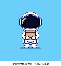 Cute astronaut carrying a box