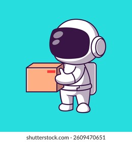 Cute Astronaut Carrying a Cardboard Box – Funny Space Delivery Illustration
