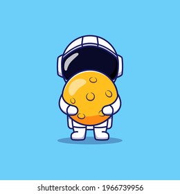 Cute astronaut carrying moon balloon