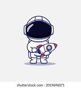 Cute astronaut carrying a rocket model