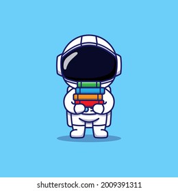 Cute astronaut carrying some books