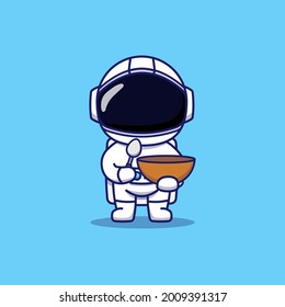 Cute astronaut carrying spoon and bowl