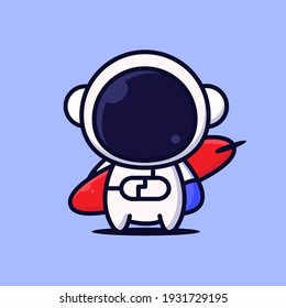 cute astronaut carrying surfboard, astronaut surf boy, cute astronaut with surfboard flat design illustration for mascot logo