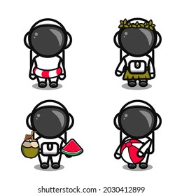 cute astronaut cartoon in the beach cartoon