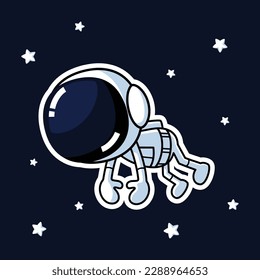 Cute Astronaut Cartoon Character Floats In The Space. Premium Vector Graphic Asset.