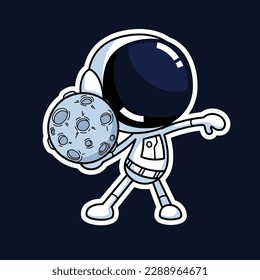 Cute Astronaut Cartoon Character Holding The Moon. Premium Vector Graphic Asset.