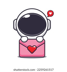 Cute astronaut cartoon character with love message. 