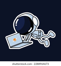 Cute Astronaut Cartoon Character On Laptop. Premium Vector Graphic Asset.