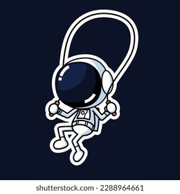 Cute Astronaut Cartoon Character Playing Skipping Rope. Premium Vector Graphic Asset.