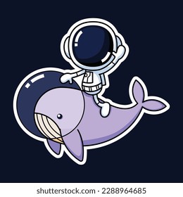 Cute Astronaut Cartoon Character Riding A Whale. Premium Vector Graphic Asset.